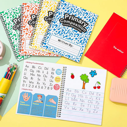 Henoyso 8 Pcs 100 Pages Spiral Primary Composition Notebook K-2 Bulk Primary Journal Drawing Handwriting Practice for Kids 4-6 Kindergarten Preschool Home School 1st 2nd Grade Student (Fresh Color)