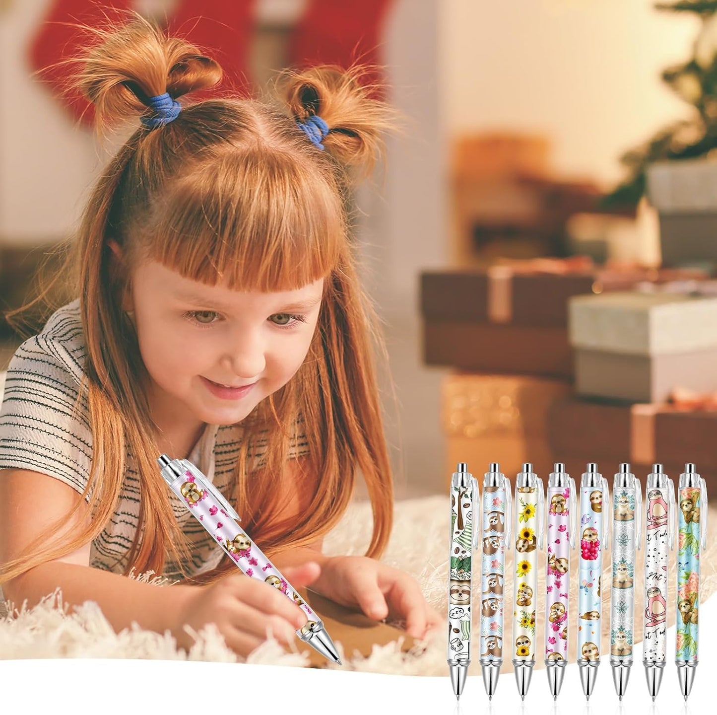 Ireer 8 Pcs Ballpoint Pens for Women 1.00 mm Cute Black Ink Pens Fine Point Smooth Writing for Journaling Aesthetic Office Supplies (Mahjong)