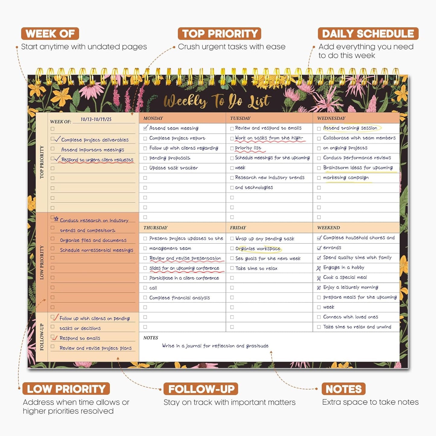 Taja Weekly To Do List Notepad with 52 Undated Sheets（8.5"×11"）- Weekly Desk Planner for Women & Man, Work and Home -1 Pack Violet Dream