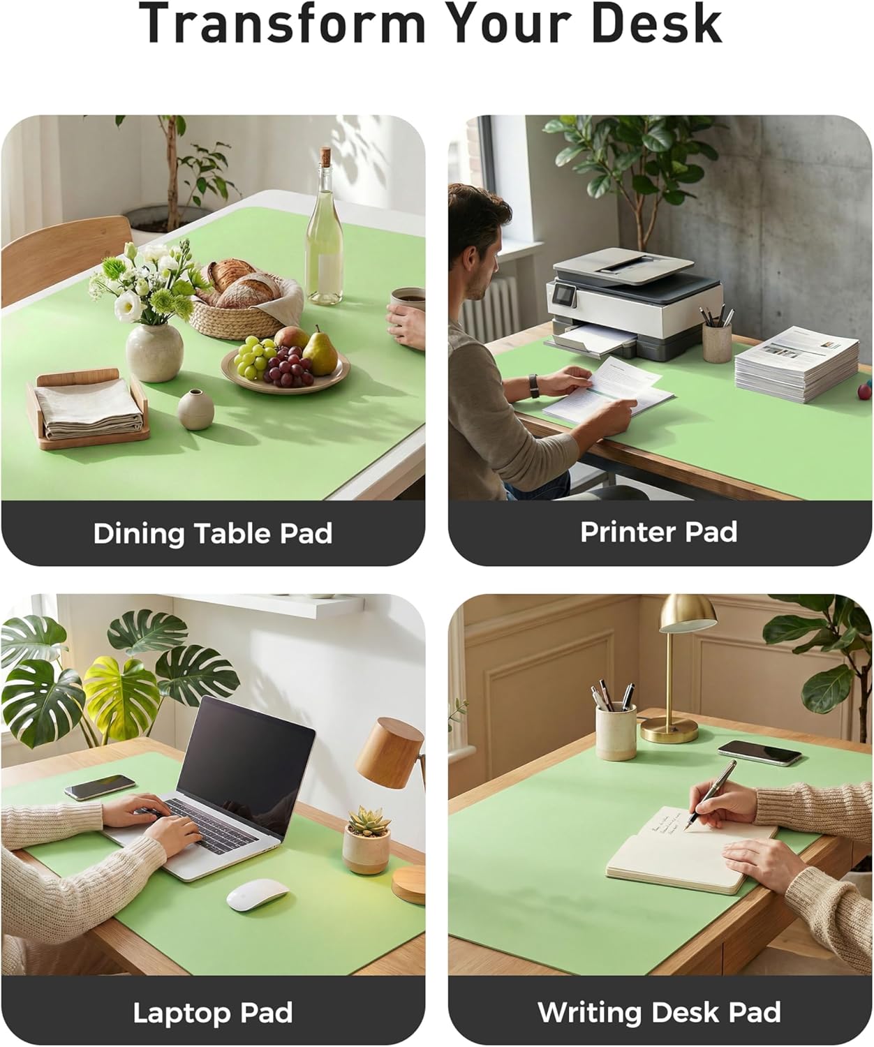 Aothia Leather Desk Pad Protector, Mouse Pad, Office Desk Mat, Non-Slip PU Leather Desk Blotter, Laptop Desk Pad, Waterproof Desk Writing Pad for Office and Home (Black,36" x 17") - Colors B