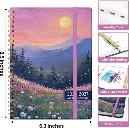 Planner 2026-2027, Academic Year Monthly and Weekly Calendar Planner, Jul 2026 - Jun 2027, Hardcover Teacher Student Planning Agenda book with Tabs, Perfect for School Office Supplies, 6.3" x 8.5" - Wildflowers