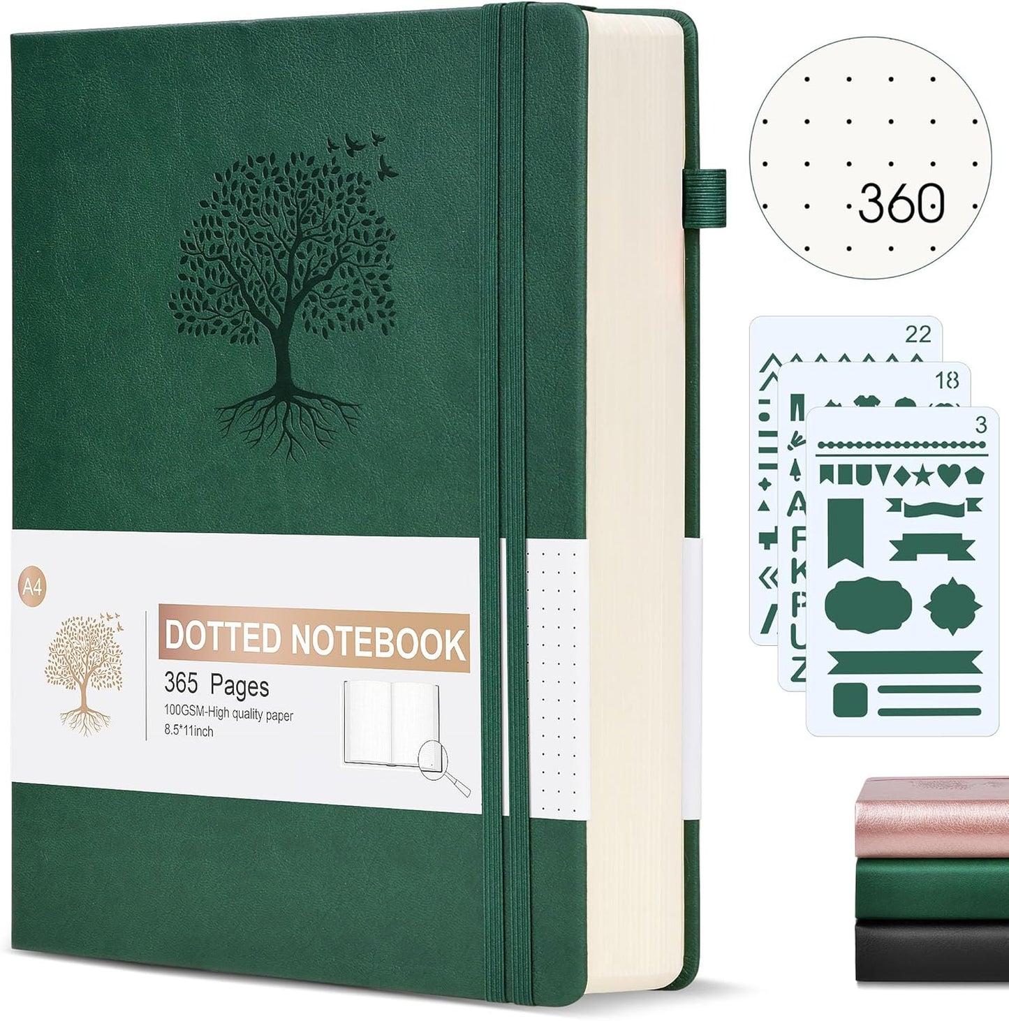 Lined Journal Notebook -365 Pages A5 Thick Journals for Writing Ruled Notebook, Hardcover Leather Journal for Women Men Daily Journal Notebook for Work, Note Taking, 100Gsm Lined Paper( 5.75'' X 8.38'' Green)