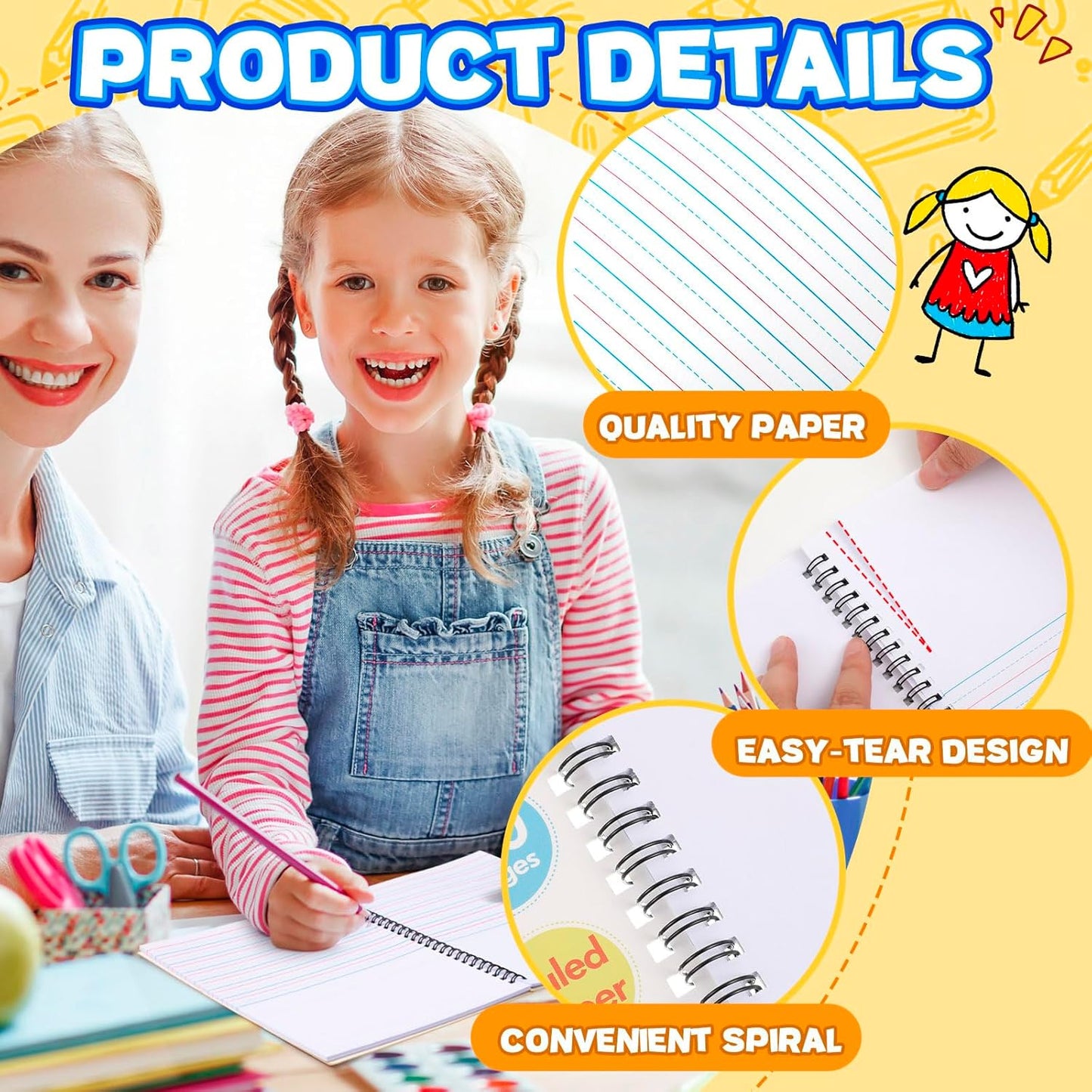 Henoyso 8 Pcs 100 Pages Spiral Primary Composition Notebook K-2 Bulk Primary Journal Drawing Handwriting Practice for Kids 4-6 Kindergarten Preschool Home School 1st 2nd Grade Student (Fresh Color)