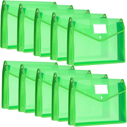 10 Pieces Plastic File Folders Envelope Expanding File Wallet Organizer Documents Folder with Snap Closure and Pocket, A4 Size Waterproof Transparent Pouch(White,Horizontal)