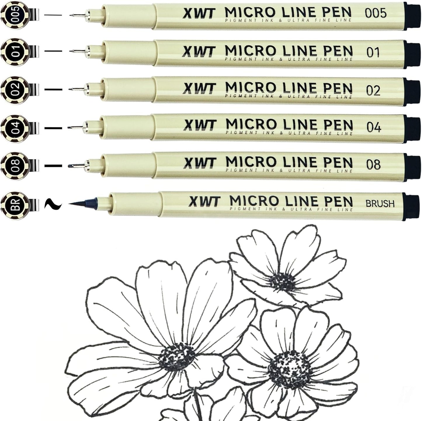 12+1 Fineliner Drawing Art Pens, Black Waterproof Pigment Ink Set for Artists, Sketching, Manga, Watercolor, Calligraphy, and Detail Outlining Archival Quality Inking Markers