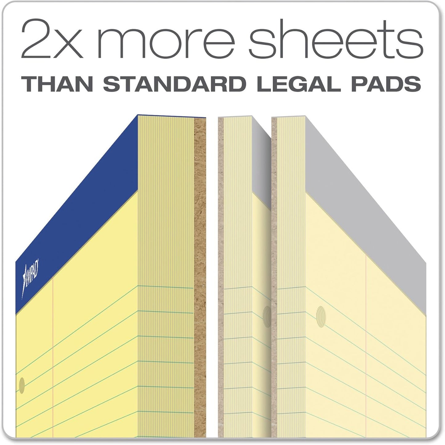 Ampad Double-Sheet Writing Pad, 8-1/2" x 11-3/4", Law Rule, Canary Paper, 3-Hole Punched, 100 Sheets (20-245)