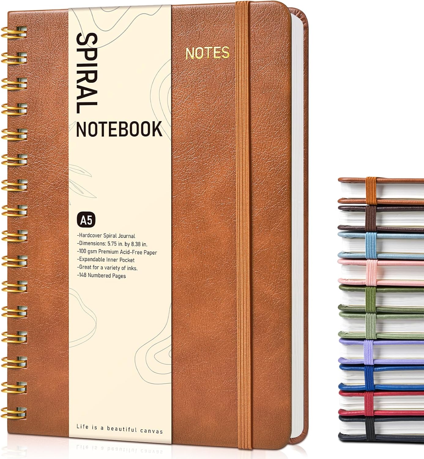 Lined Spiral Journal Notebook, A5 Hardcover Spiral Journals for Women Men, 150 Numbered Pages Spiral Bound Notebook, 100 GSM College Ruled Notebooks for Work, Note Taking 5.75" x 8.38", Olive Green