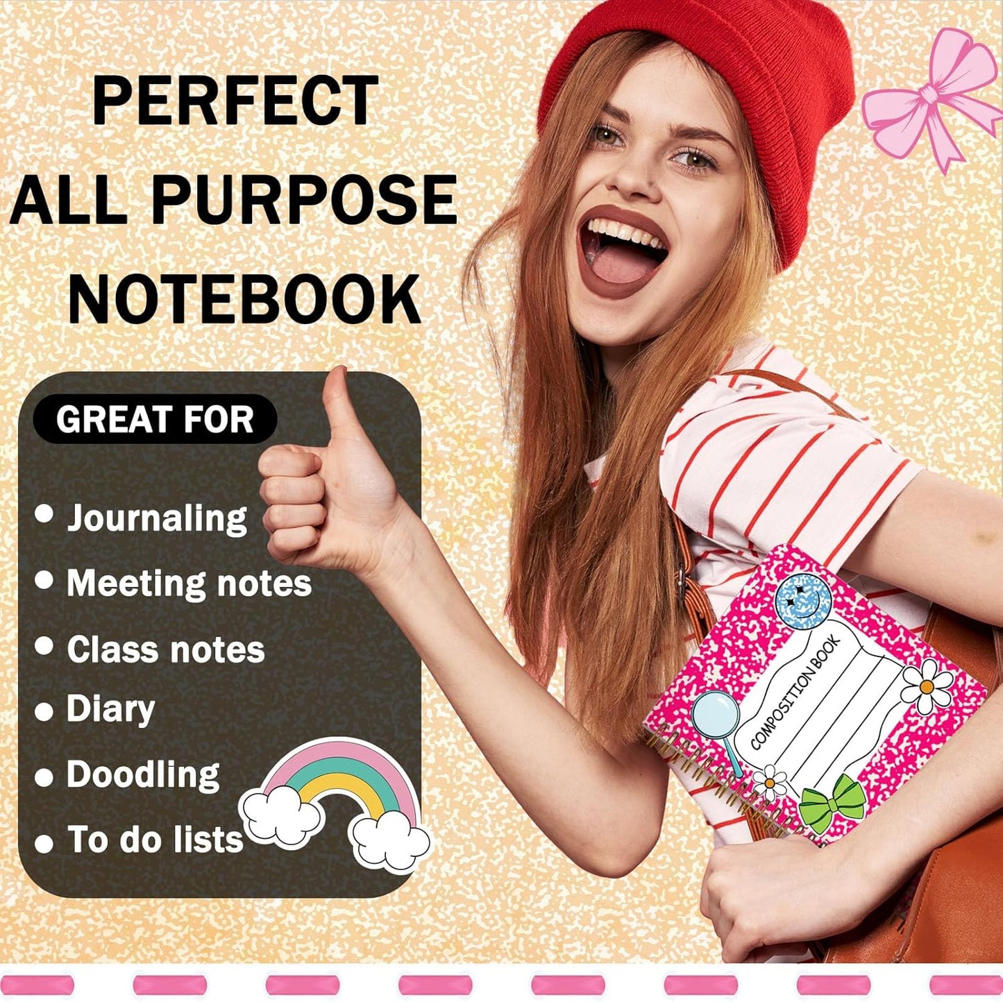 Resurhang 6 Pack A5 Composition Notebook Marble Spiral Notebooks Preppy Cute Aesthetic Hardcover Ruled Composition Books with Ballpoint Pens for School Day Classroom Prize, 5.8 x 8.3 Inch