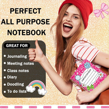 Resurhang 6 Pack A5 Composition Notebook Marble Spiral Notebooks Preppy Cute Aesthetic Hardcover Ruled Composition Books with Ballpoint Pens for School Day Classroom Prize, 5.8 x 8.3 Inch