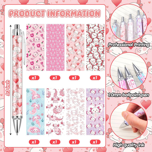 Ireer 8 Pcs Ballpoint Pens for Women 1.00 mm Cute Black Ink Pens Fine Point Smooth Writing for Journaling Aesthetic Office Supplies (Mahjong)