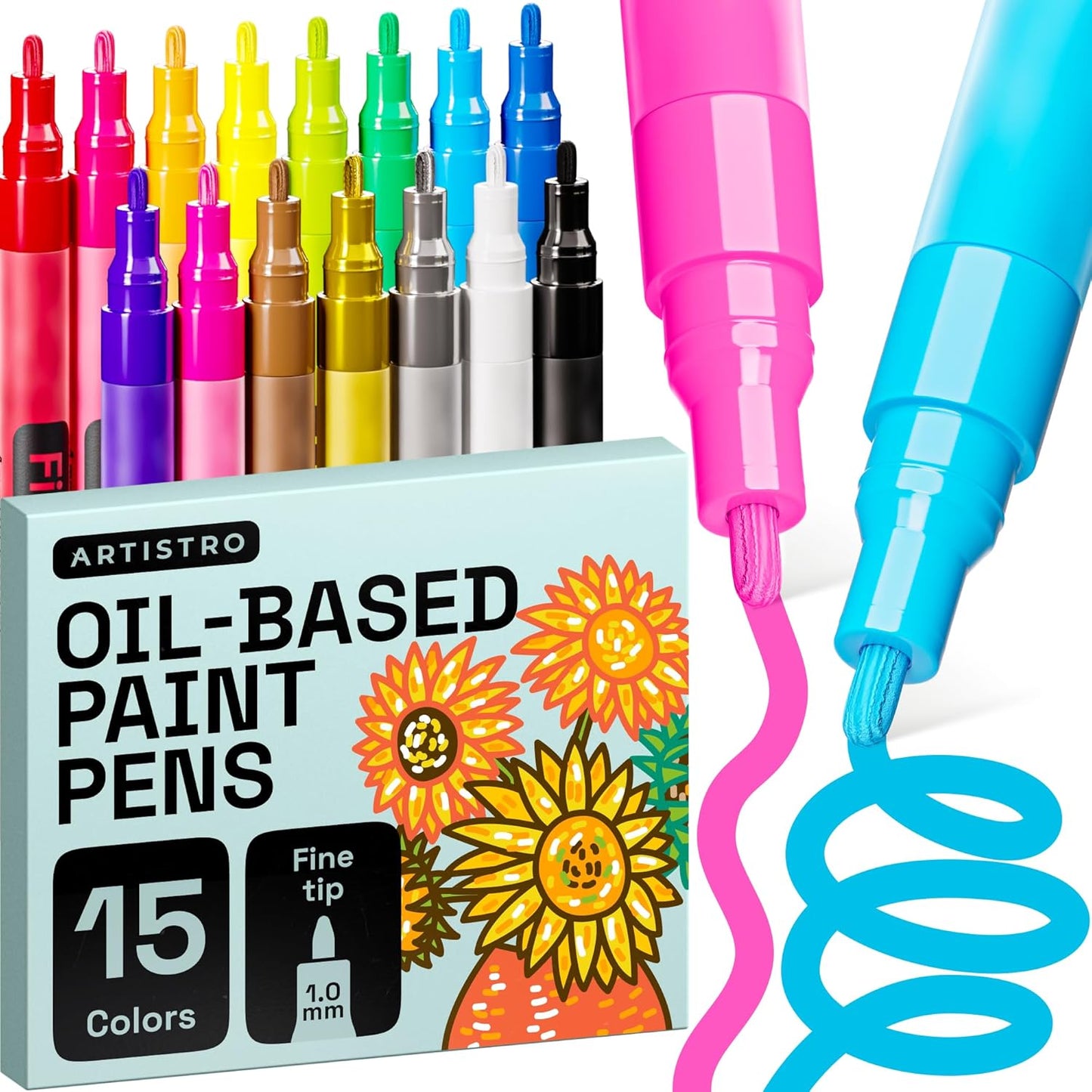 ARTISTRO 2 White Permanent Marker - Waterproof Markers for Tire, Fabric, Rocks, Glass, Ceramic, Wood, Paper - Oil Based Paint Pens - Extra-Fine Tip 0.7mm