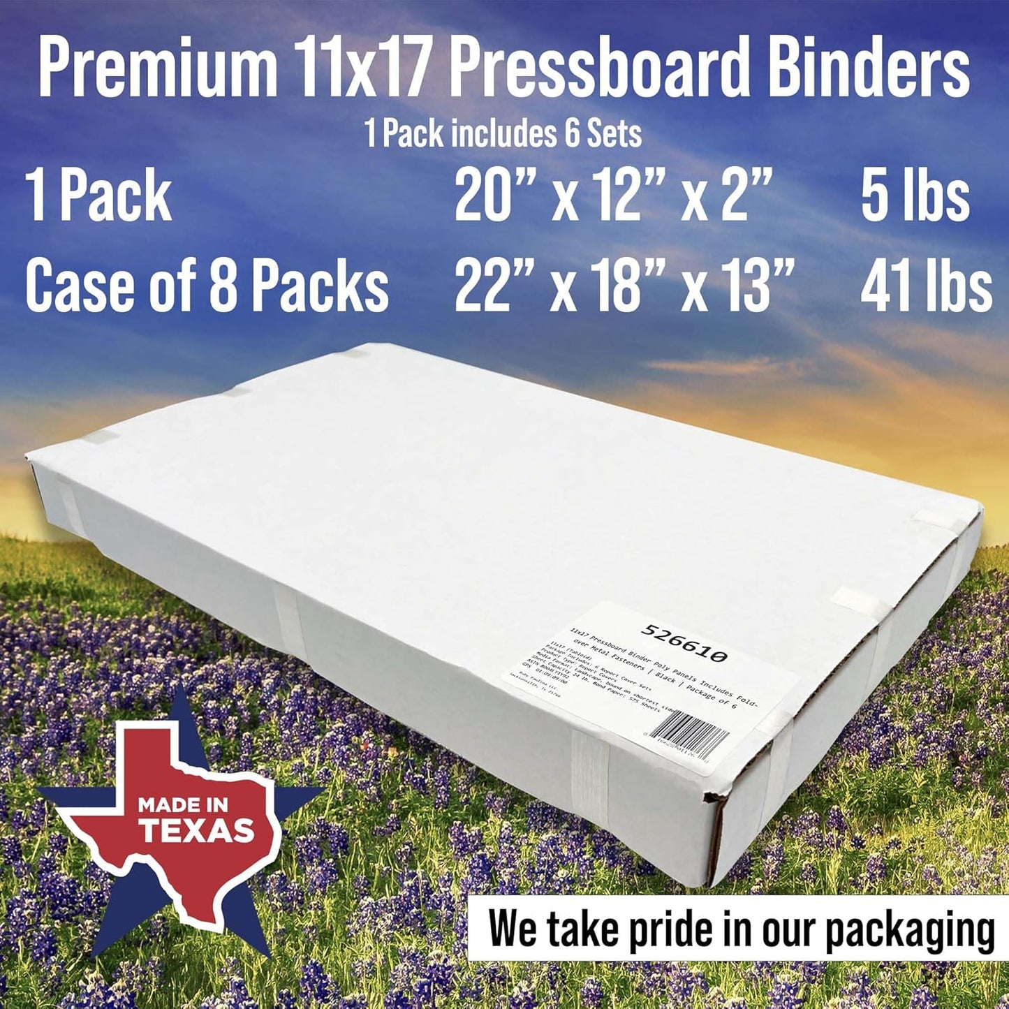 11x17 Report Cover Pressboard Binder Poly Panels Includes Fold-Over Metal Fasteners Blue Package of 6