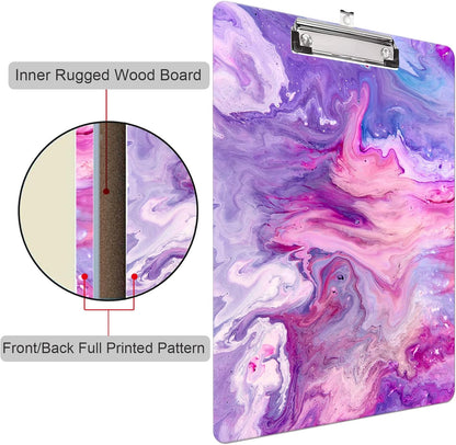 Fashion Clipboard, A4 Letter Size Wooden Decorative Clipboards for Teacher, Nurse, Doctor,Student and Kids, Cute Design for Standard Size 12.2" x 8.9" (C-Pink Purple Marble)