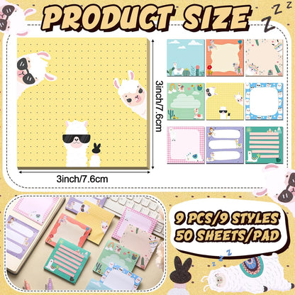 9 Pads Wildflower Sticky Notes 3x3 Inch Cute Self Stick Notepads Notes Adhesive Memo Pad Office Decor Gifts for Students School Teacher Meeting Office Supplies