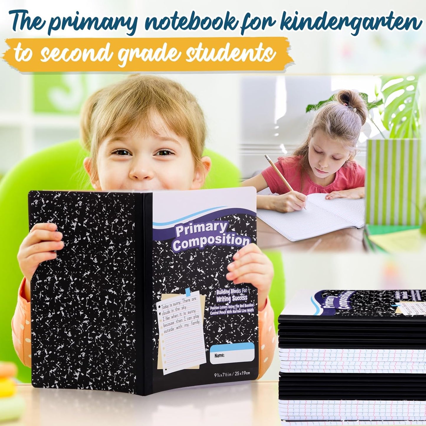 Watersay 30 Pack Primary Ruled Composition Notebook, Grade K-2 Journal 50 Sheets, 7-1/2" x 9-3/4" Primary Composition Book Writing Notebook for Kids Kindergarten Preschool 1st 2nd Grad (Multicolor)