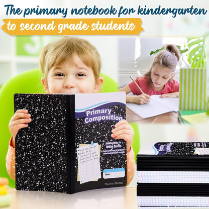 Watersay 30 Pack Primary Ruled Composition Notebook, Grade K-2 Journal 50 Sheets, 7-1/2" x 9-3/4" Primary Composition Book Writing Notebook for Kids Kindergarten Preschool 1st 2nd Grad (Multicolor)