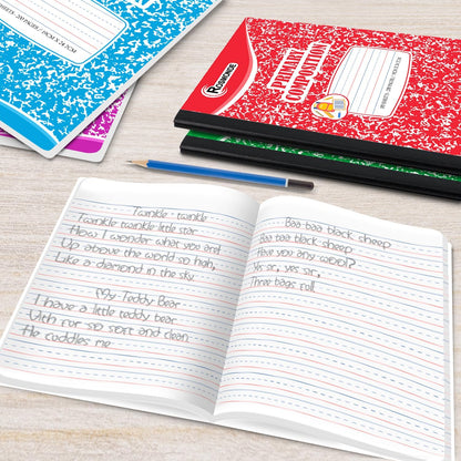 Rosmonde 12 Pack Primary Composition Notebooks, 200 Pages (100 Sheets), Primary Ruled Composition Notebook, 9-3/4" x 7-1/2", Grades K-2, Writing Dotted Lined, Assorted, Colors May Repeat