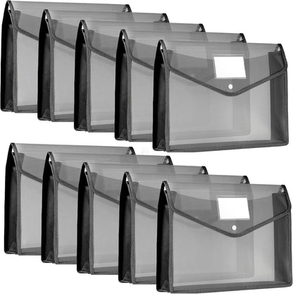 10 Pieces Plastic File Folders Envelope Expanding File Wallet Organizer Documents Folder with Snap Closure and Pocket, A4 Size Waterproof Transparent Pouch(White,Horizontal)