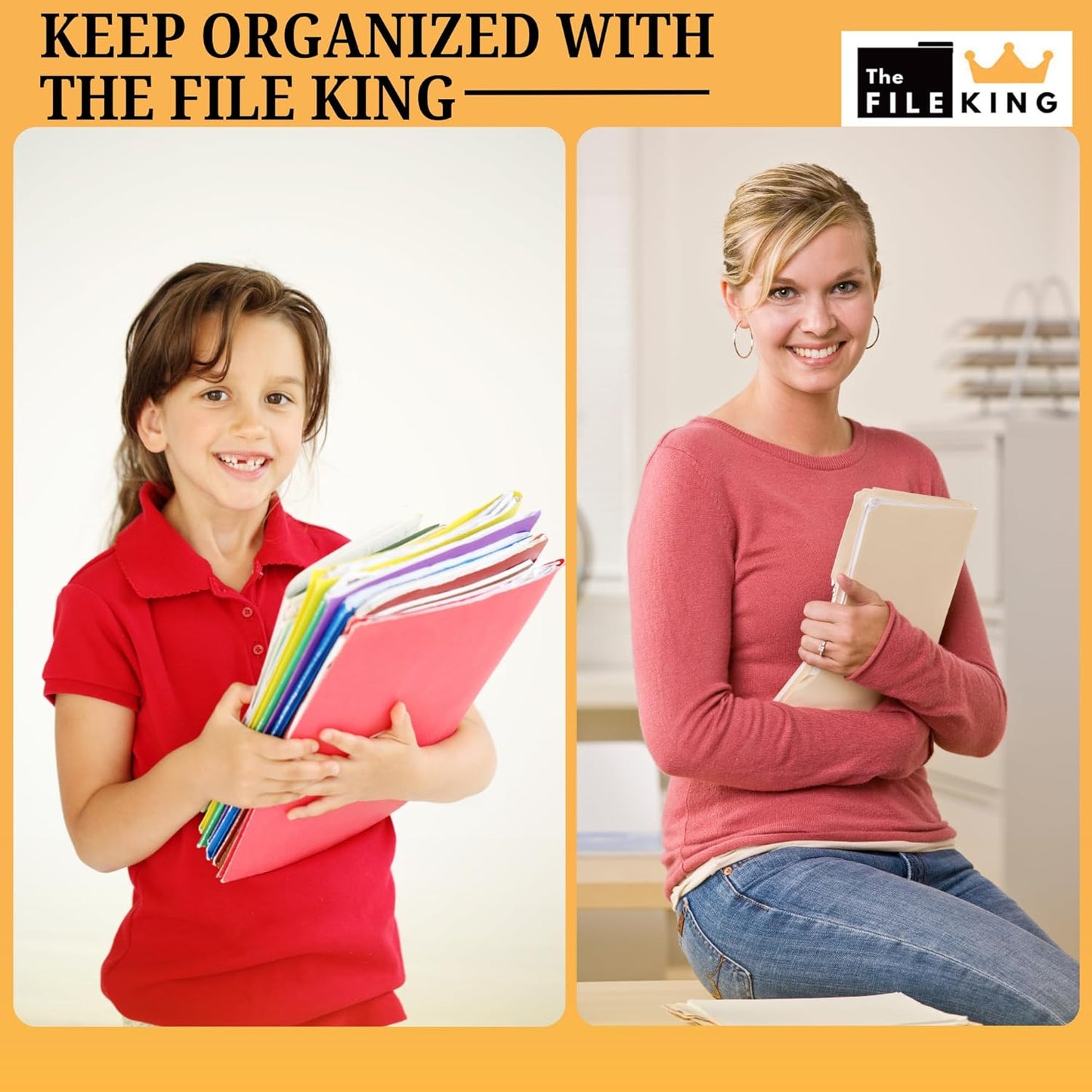 The File King 1/3 Cut File Folders Letter Size - 100 Pack | Manilla Folders 8.5 x 11 | Assorted 3 Tabs | Heavy Duty 11-Point Fiber | Made in USA | Undercut Front Style | Easy Labeling & Organization