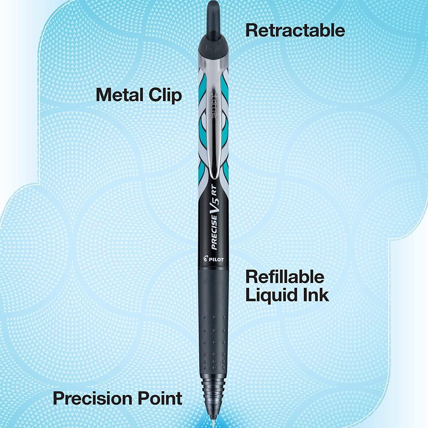 PILOT Precise V5 RT Extra-Fine Premium Retractable Rolling Ball Pens, 0.5mm, Assorted Colors, 8 Count (11890)