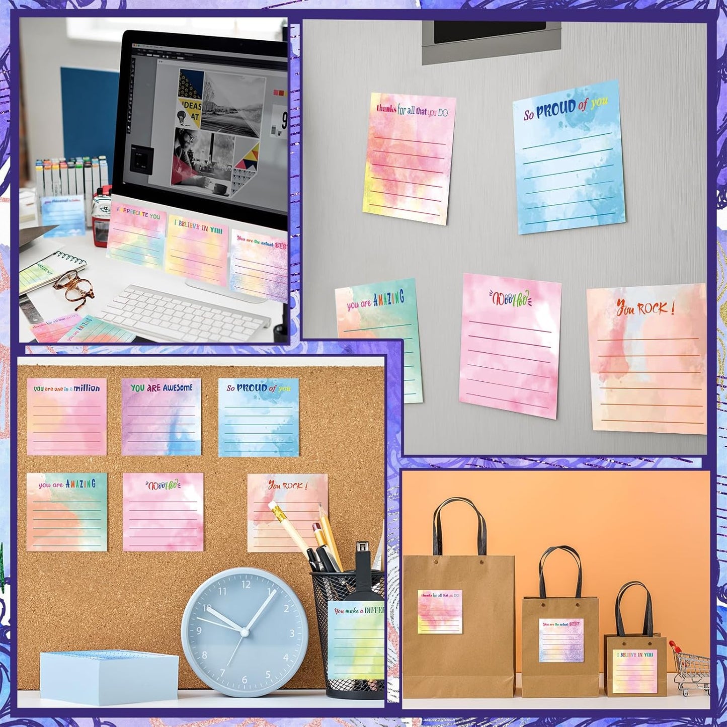 Yinder 48 Pcs Inspirational Sticky Notes Cute Motivational Sticky Notes Pad End of Year Employee Appreciation Gifts Bulk for Teacher Nurse Coworkers Office Supplies 3 x 3'' (Thank You,Dark Color)