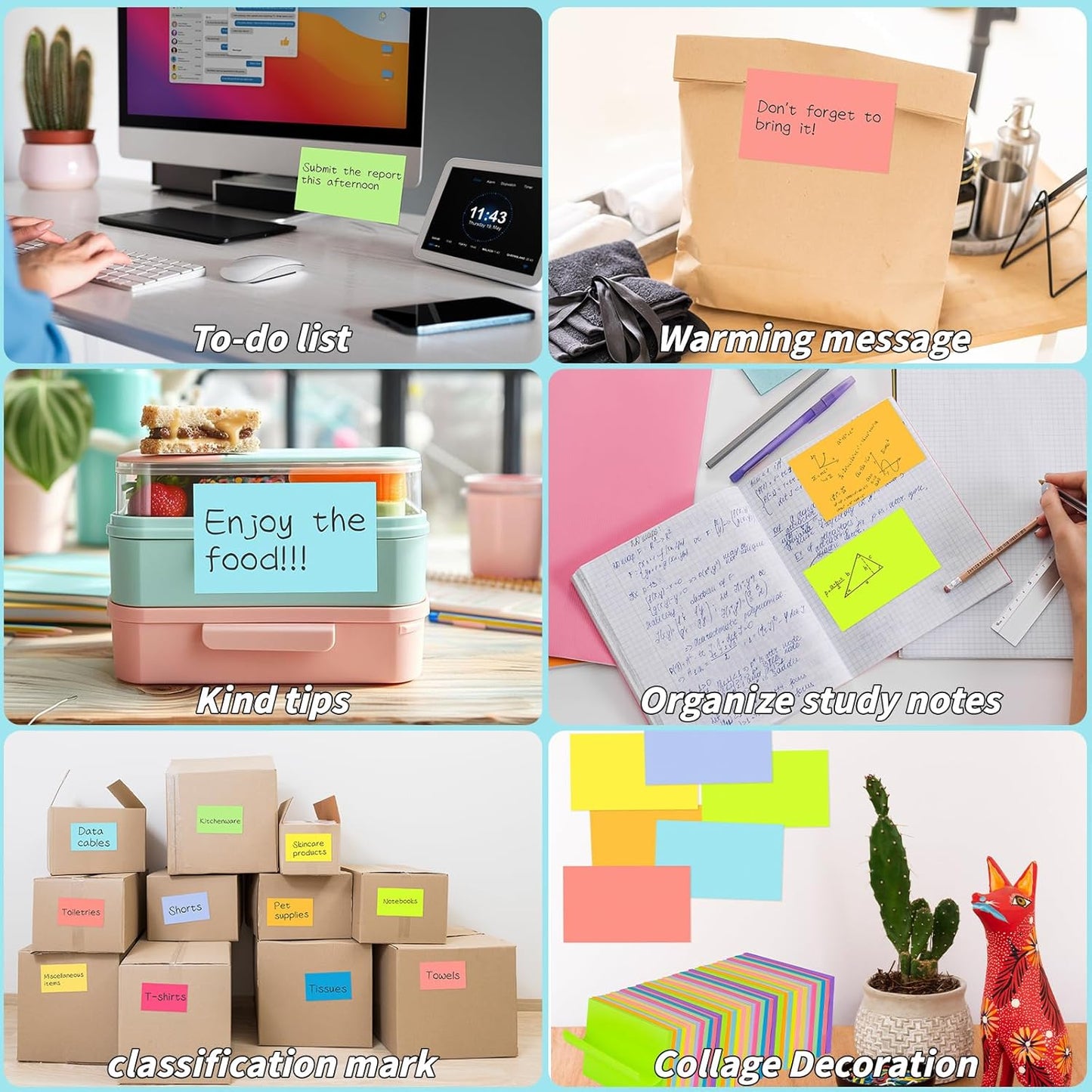 100 Pack Sticky Notes Bulk 3 x 3 in Self-Stick Note Pads Colorful Posted Note in 20 Colors Adhesive Paper Memo 50 Sheets/Pad Easy to Post for Office Home School Meetings Notebook Wall Door Window