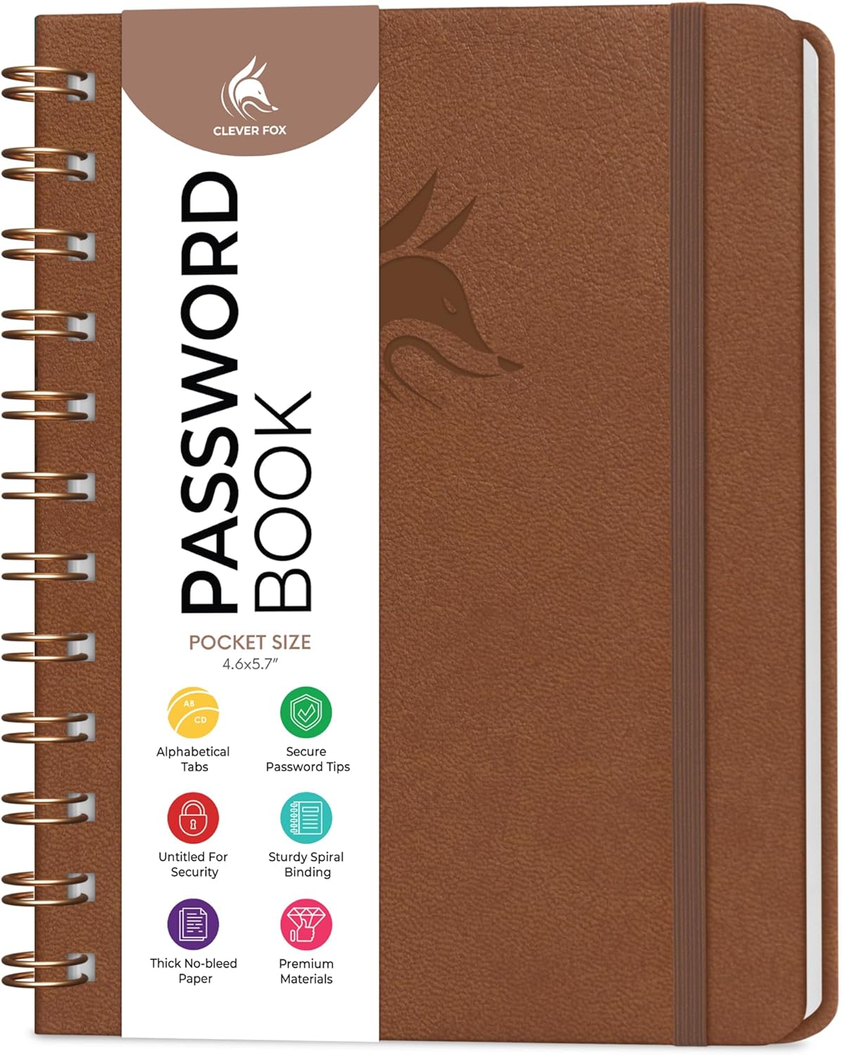 Clever Fox Password Book Spiral – Internet Address & Password Organizer with Laminated Alphabetical Tabs – Password Keeper Journal – Hardcover, Medium Size, 6.1x7.7” (Mystic Blue)