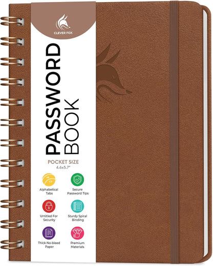 Clever Fox Password Book Spiral – Internet Address & Password Organizer with Laminated Alphabetical Tabs – Password Keeper Journal – Hardcover, Medium Size, 6.1x7.7” (Mystic Blue)