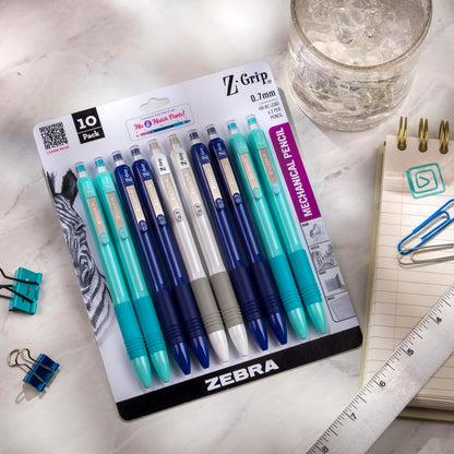 Zebra Pen, Z-Grip Mechanical Pencil, Smooth Writing, Latex-Free Grip, 0.7mm Lead, #2 HB, Pre-Loaded with Lead and Eraser, for School, Office, Everyday Use, Refillable, Clear Barrel, 24-Pack, (15241)