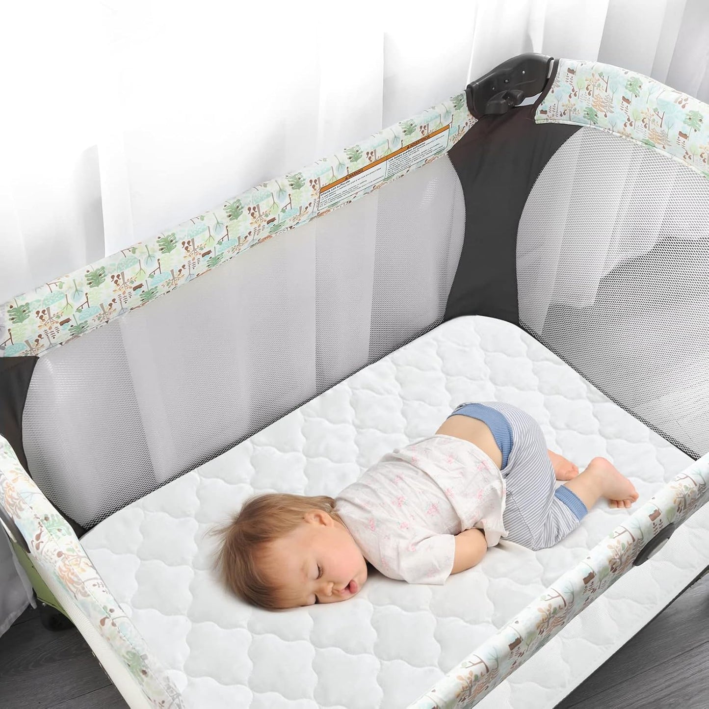 Pack and Play Sheets and Waterproof Pack n Play Mattress Protector Pad Cover 4 Pack Set, Ultra Soft Pack n Play Mattresses Sheets Compatible with Graco Pack n Play, Grey&Navy