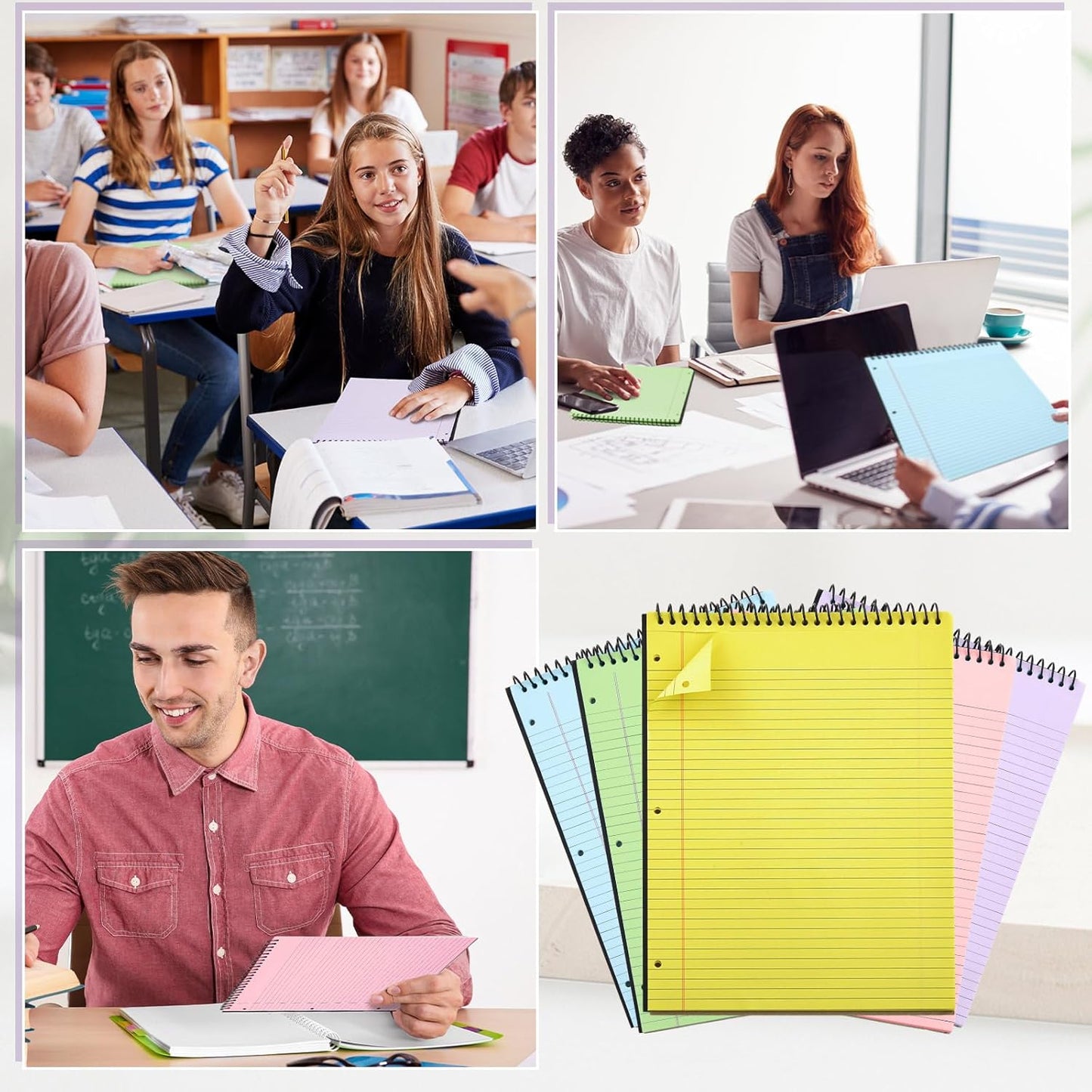 MotiMind 10 Pack 8.5" x 11" Top Spiral Notebook with 3 Hole Punched Morandi Colors Legal Pads College Ruled Notepad 50 Sheets Hard Cardboard Paper Wirebound Notepad for Office School Business