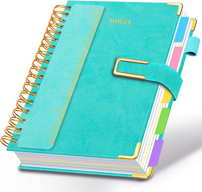 Hardcover Spiral Notebook College Ruled, 8"x10" Leather Journal Notebook with Magnetic Closure, 300 Pages 5 Subject Notebook with Dividers Tabs Journal for Women Men, Work, School(Rose Red)