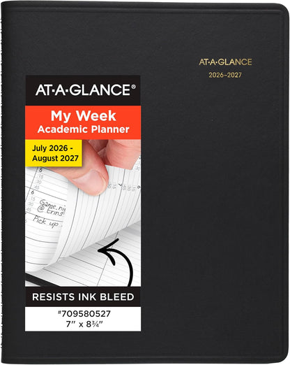 AT-A-GLANCE Planner 2026-2027 Weekly Academic 14-Month July-August, Quarter-Hourly Appointment Book, 8-1/4" x 11", Black (7095705)
