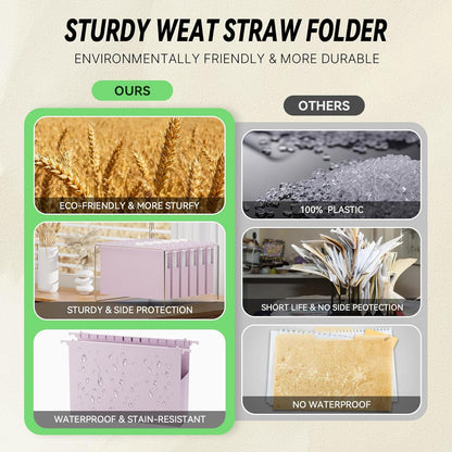 XINGIA Legal Size Hanging File Folders Extra Capacity,1'' Expansion Hanging Folders for Filing Cabinet,12 Pack Wheat Straw File Folders Hanging with Tabs,Pastel Hanging File Organizer for Office