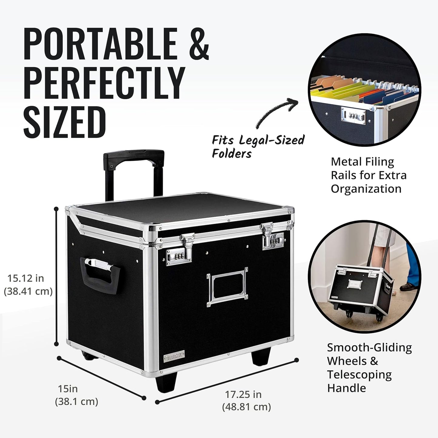 Vaultz Locking Mobile File Chest, Letter/Legal Files, 17.5" X 15.5" X 14.5", Black