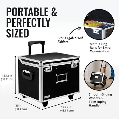 Vaultz Locking Mobile File Chest, Letter/Legal Files, 17.5" X 15.5" X 14.5", Black
