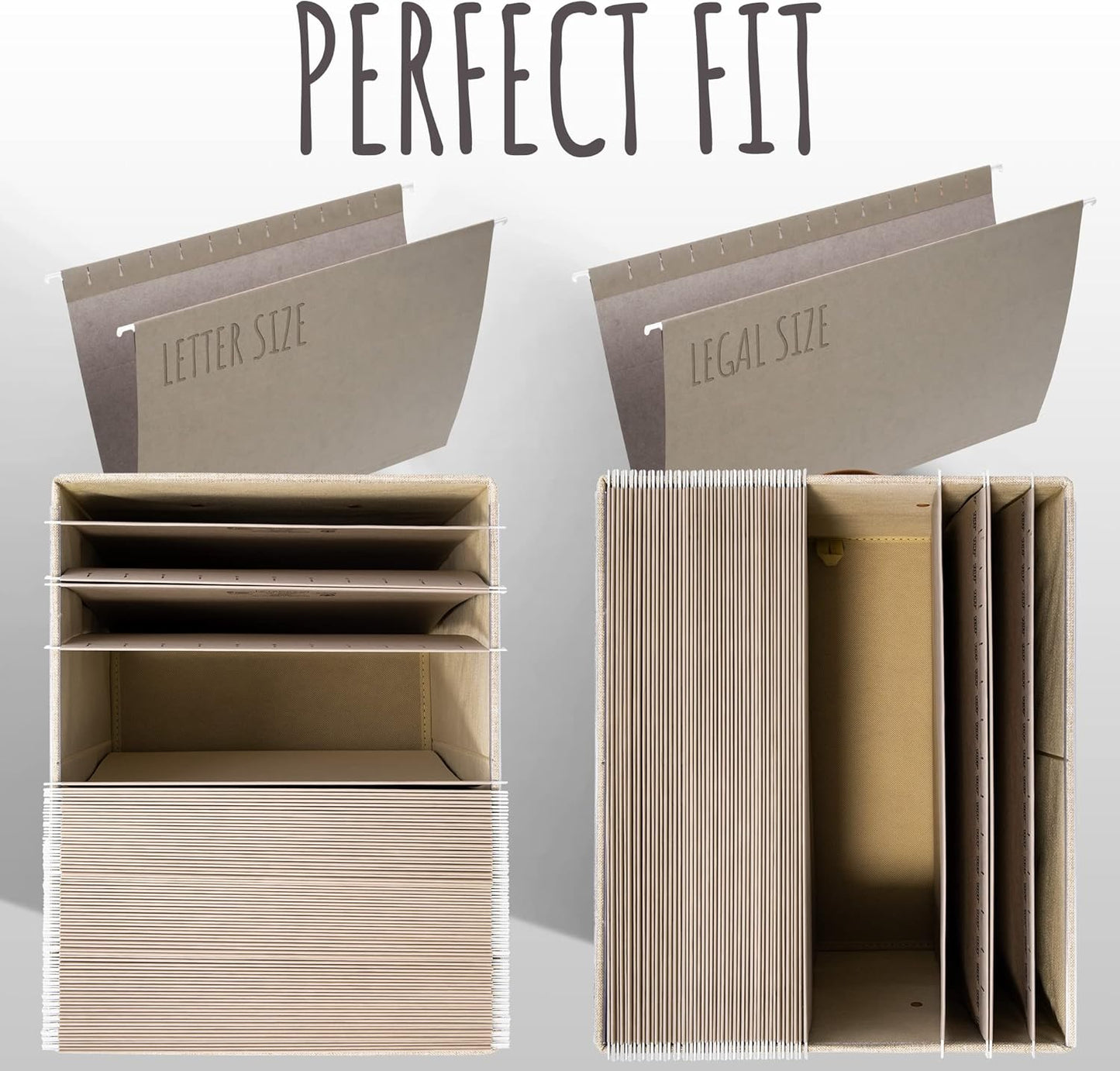 ZICOTO Decorative File Organizer Box Set of 2 - Collapsible Linen Filing Cabinets with Handles Are Perfect to Store All Your Documents & Hanging File Folders - Portable Easy Slide Crates with Lid