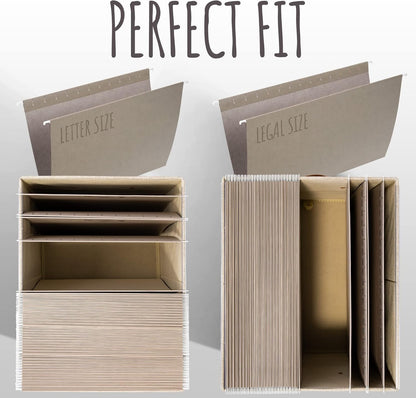 ZICOTO Decorative File Organizer Box Set of 2 - Collapsible Linen Filing Cabinets with Handles Are Perfect to Store All Your Documents & Hanging File Folders - Portable Easy Slide Crates with Lid