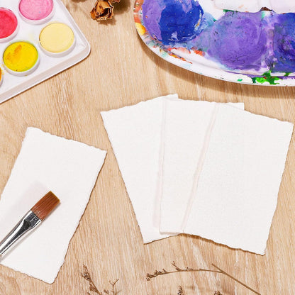 Prudiut 25 Sheets Cotton Watercolor Paper, 300 GSM Deckled Edge, 5 x 7 inch, Rough/Textured, White, for Watercolors, Wedding Invitations, Cards, Crafts