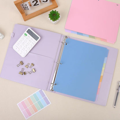 SKYDUE 8 Tab Durable Plastic Dividers, Big Tab Dividers for 3 Ring Binder, Letter Size,Write & Erase Binder Dividers with Tabs, with Sticker Labels, 1 Set, Aesthetic Pastels Binder Dividers