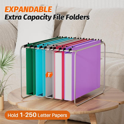 SHUTEX Extra Capacity Plastic Hanging File Folders,12 Pack Reinforced Hang Folder,Heavy Duty 1 Inch Expansion,Filing Cabinet Folders Letter Size for Bulk Files/Medical Charts, Black