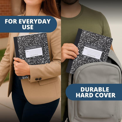 ROARING SPRING Hard Cover Composition Notebook, 4 Pack, Blue Marble Comp Book, 9.75″ x 7.5″, Unruled Blank Paper, 100 Sheets (200 Pages), Made in USA