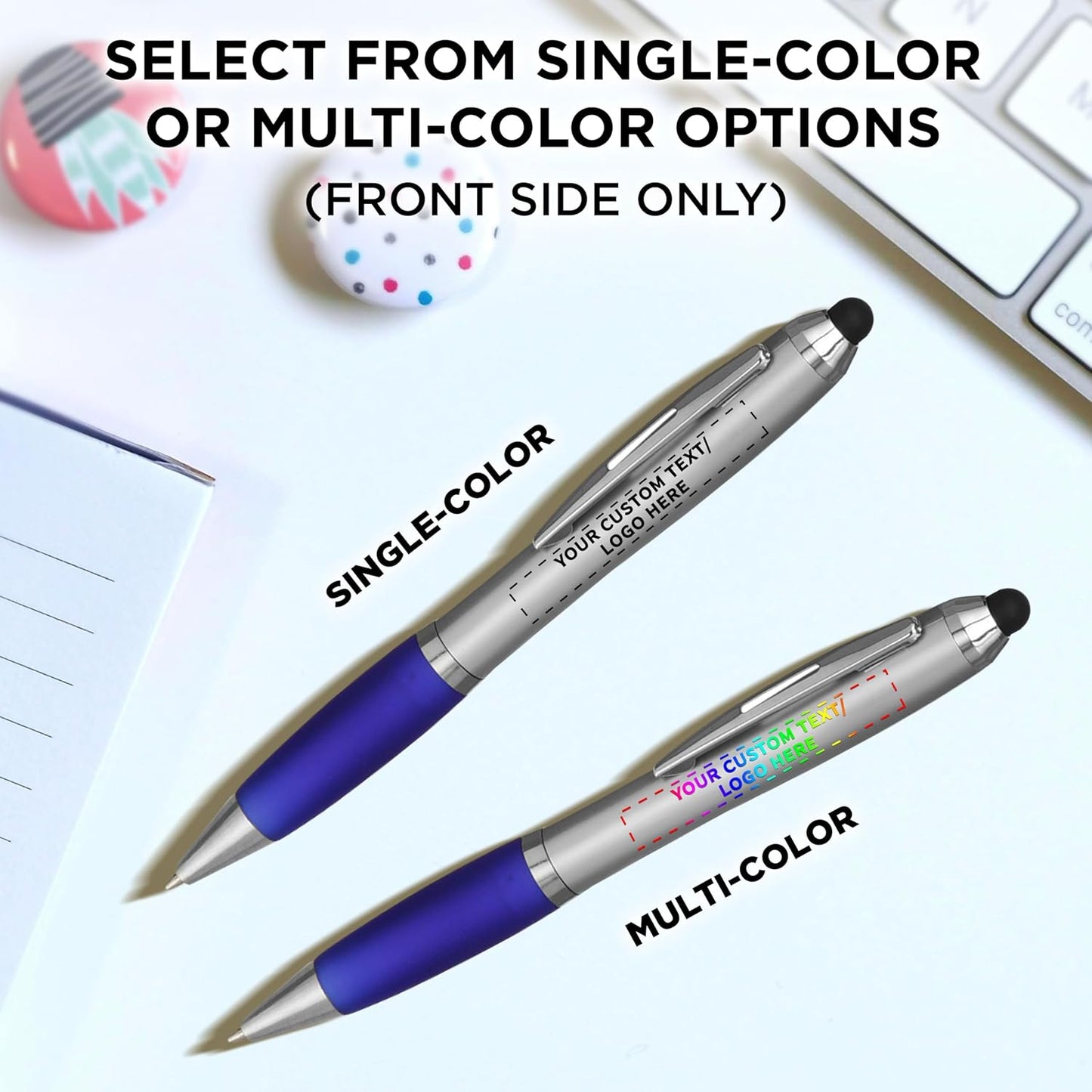 DISCOUNT PROMOS Custom Stylus Ballpoint Pens Set of 10/50/100, Personalized Bulk Pack - Black Ink, Great for Office, School, Business, Tradeshows, Events - Purple