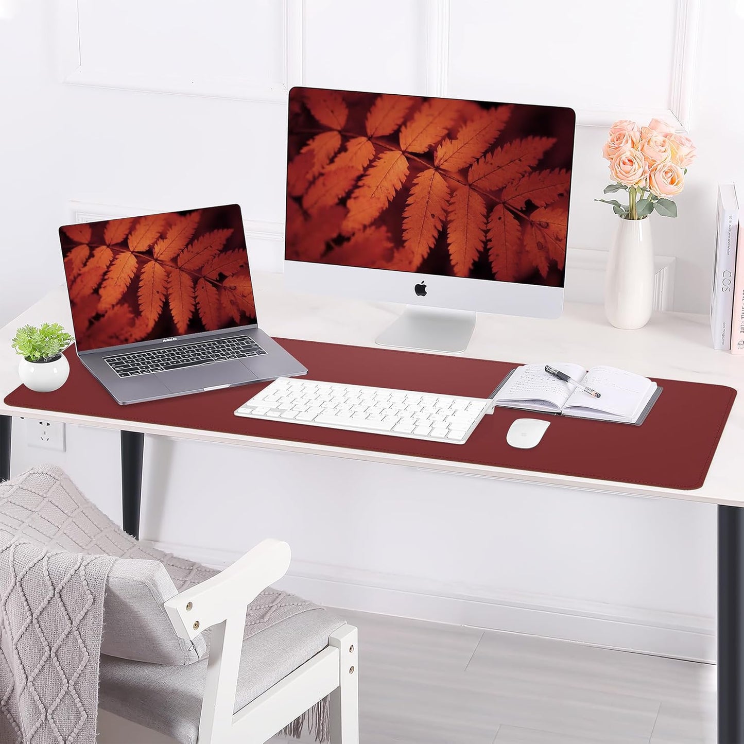 Large Desk Mat 47.2" x 17" Leather Desk Pad Protector with Natural Cork & PU Leather, Non-Slip Office Desk Mat, Large Mouse Pad, Waterproof Desk Blotter pad for Office&Home(Black)