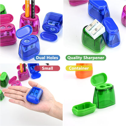 AUSTARK 4Pcs Pencil Sharpeners Manual for Kids Adults, Dual Hole Small Handheld Pencil Sharpener Bulk for Office School Home, Back to School Supplies