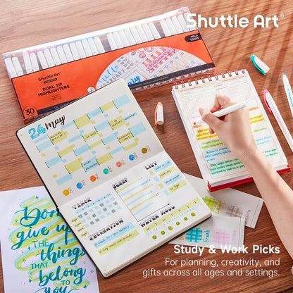 Shuttle Art Pastel Highlighters, 18 Colours Dual Tip Highlighters, Highlighter Markers Assorted Colours, Perfect for Colouring, Underlining, Highlighting, Journaling in School Office Home