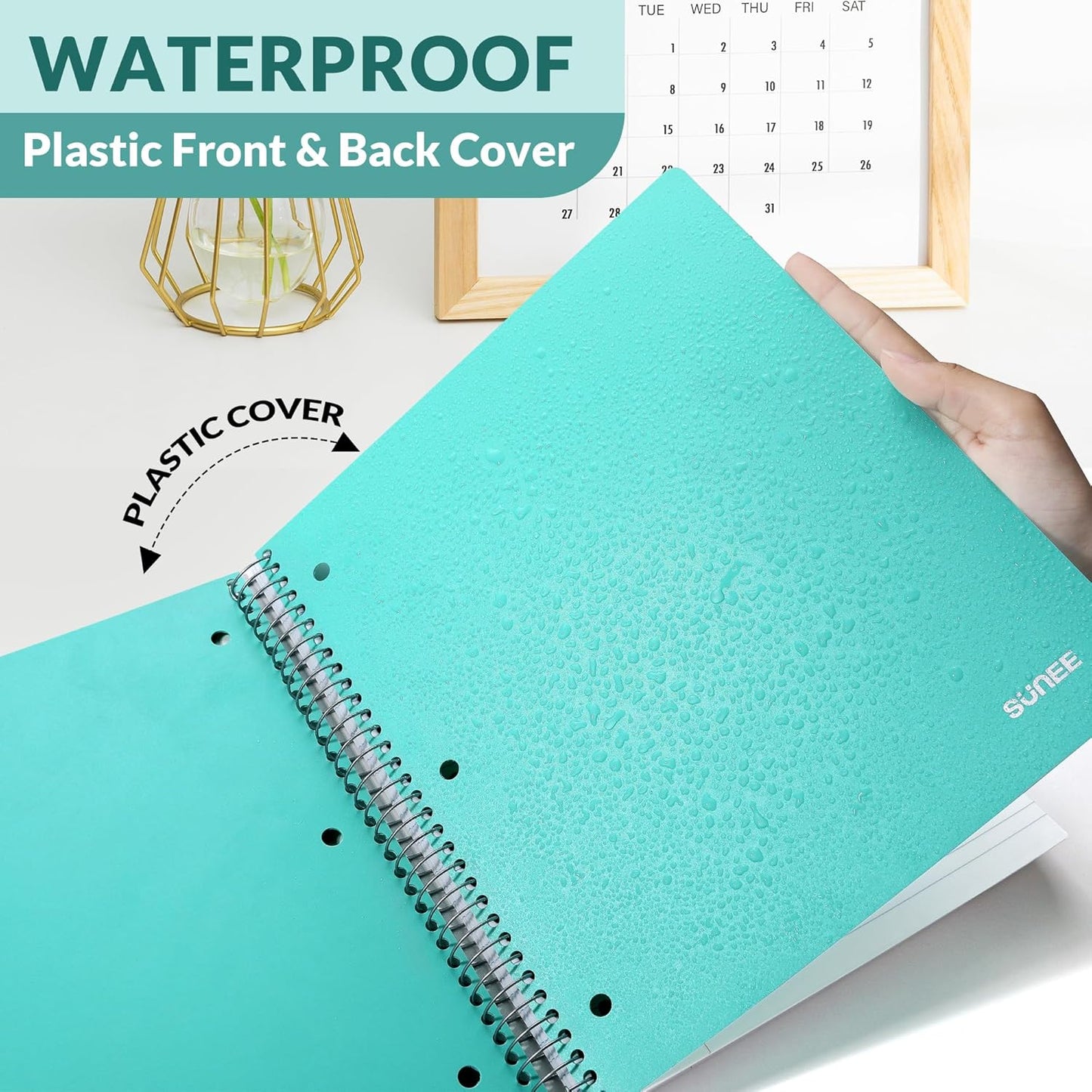 SUNEE 5 Subject Graph Paper Notebook - 400 Pages, 9"x11", 4x4 Graph Ruled Notebook, 5 Pocket Colored Dividers, 3-Hole Punched Paper, Black