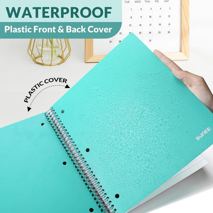 SUNEE 5 Subject Graph Paper Notebook - 400 Pages, 9"x11", 4x4 Graph Ruled Notebook, 5 Pocket Colored Dividers, 3-Hole Punched Paper, Black