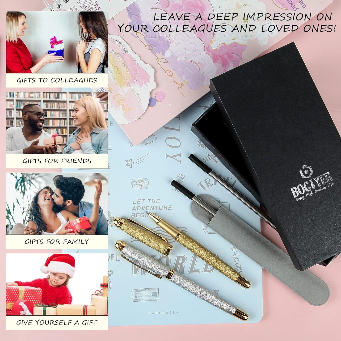 Rollerball Liquid Ink Pens,Best Luxury Ball Pen Gift Set for Women,Black Ink Fancy Pen Refillable for Executive Office,Professional,pretty pens,cool pens,Nice cute Designer Pens(Purple)