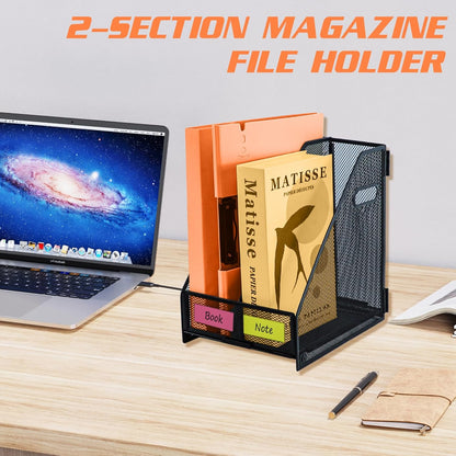 Magazine file holder for desk with 5 Vertical Compartments Folder Storage Binder Organizer for Office Home School Organization, Black